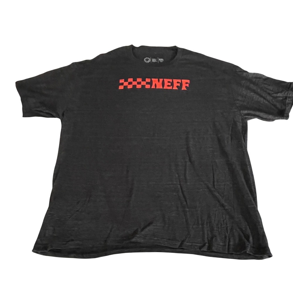 Neff Mens XXL Charcoal Gray Graphic Logo T-Shirt Orange Checkered Streetwear Tee